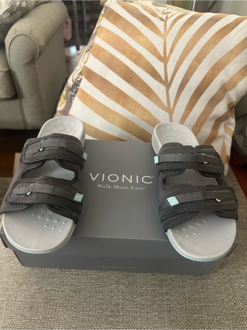 Vionic Women’s Double-Strap Slide Sandals in Black and Light Gray - Picture 12 of 16
